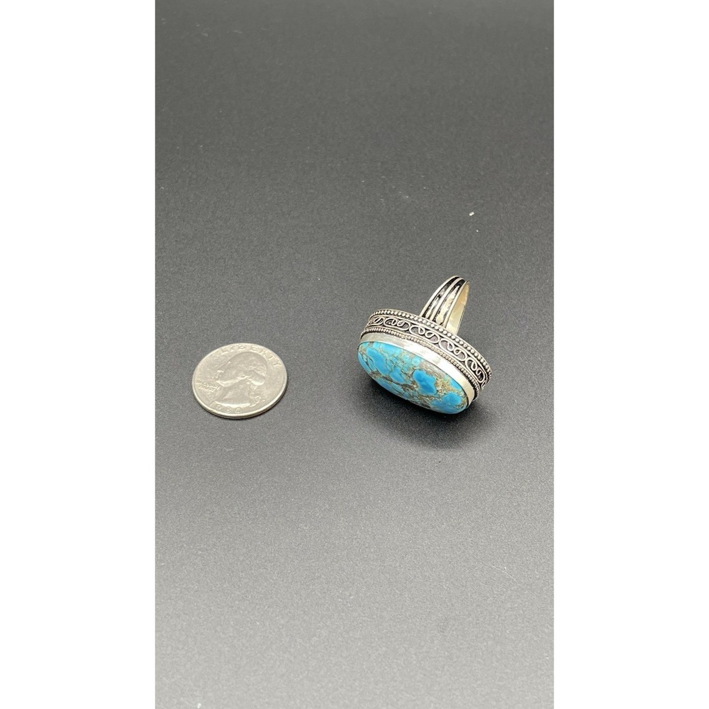 Southwest Sterling Silver Turquoise Oval Ring Size 9 Stamped Sterling 17.58g - Picture 5 of 11